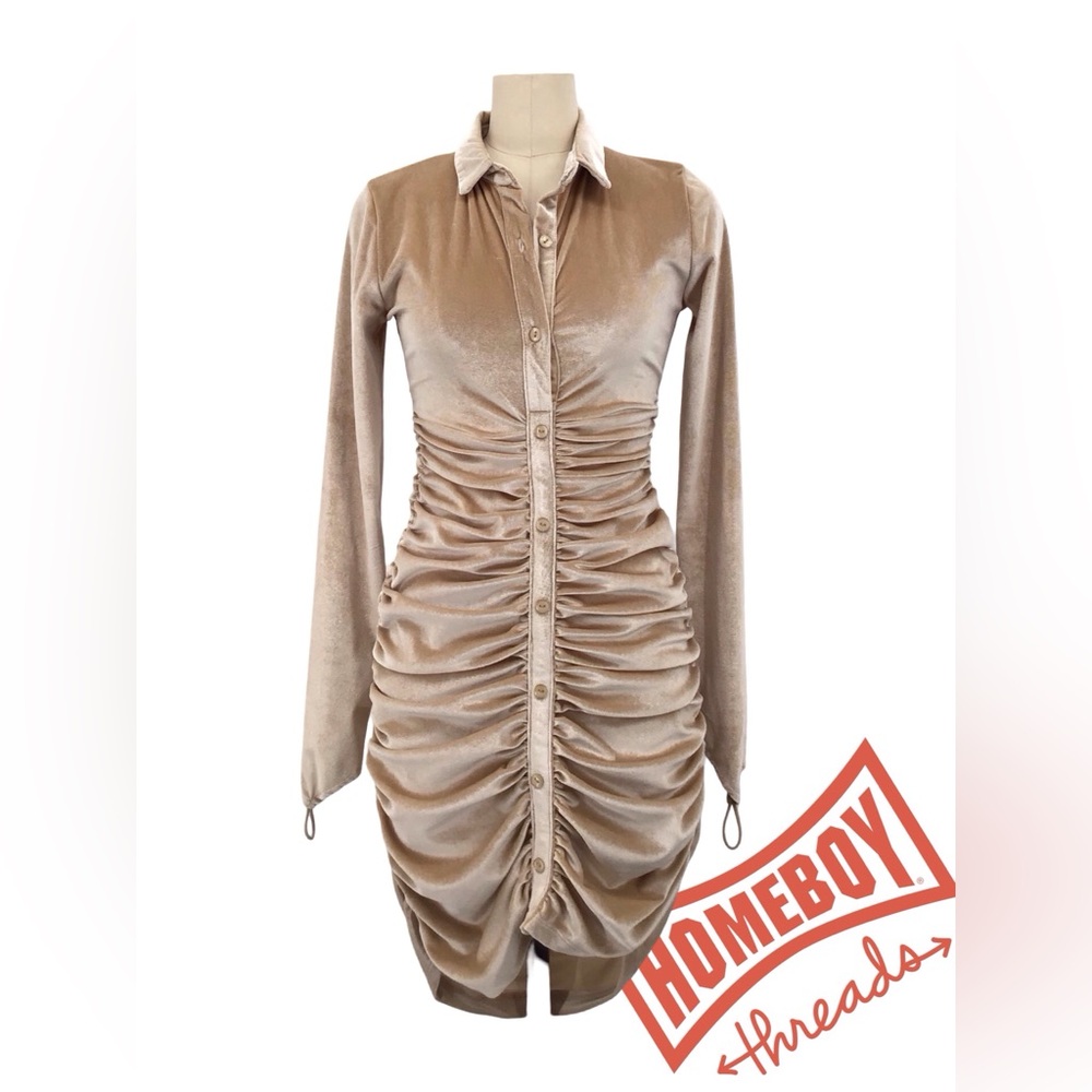 Pulse Gold Ruched Long Sleeve Bodycon Dress size small